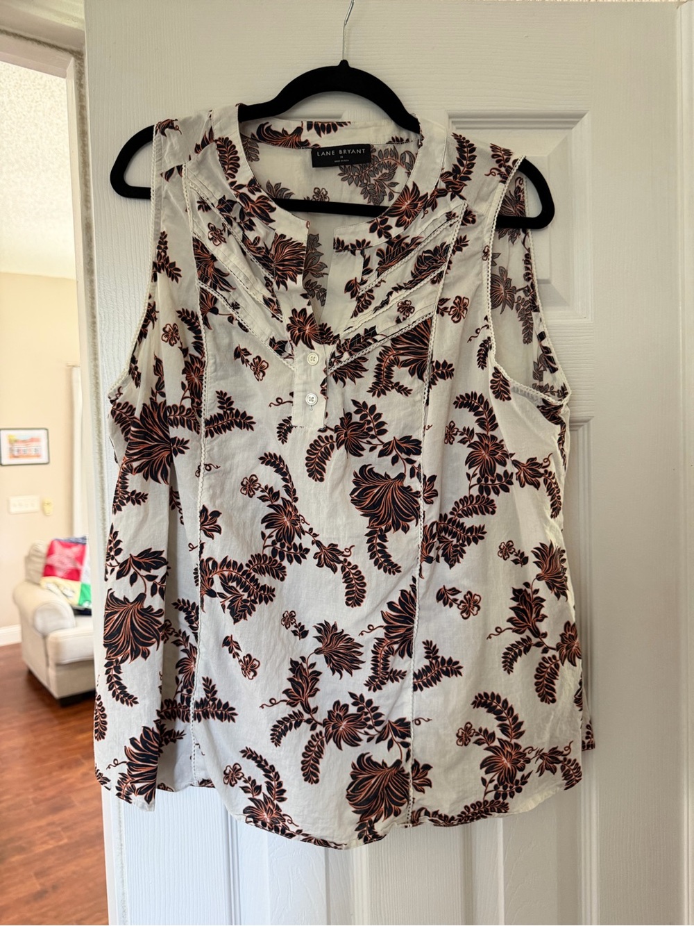 Lane Bryant White Sleeveless Camisole with Brown Floral Print